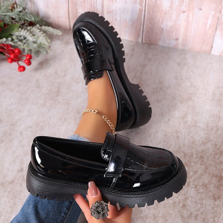 Damen modische Lackleder Slipper mit Gummisohle EB