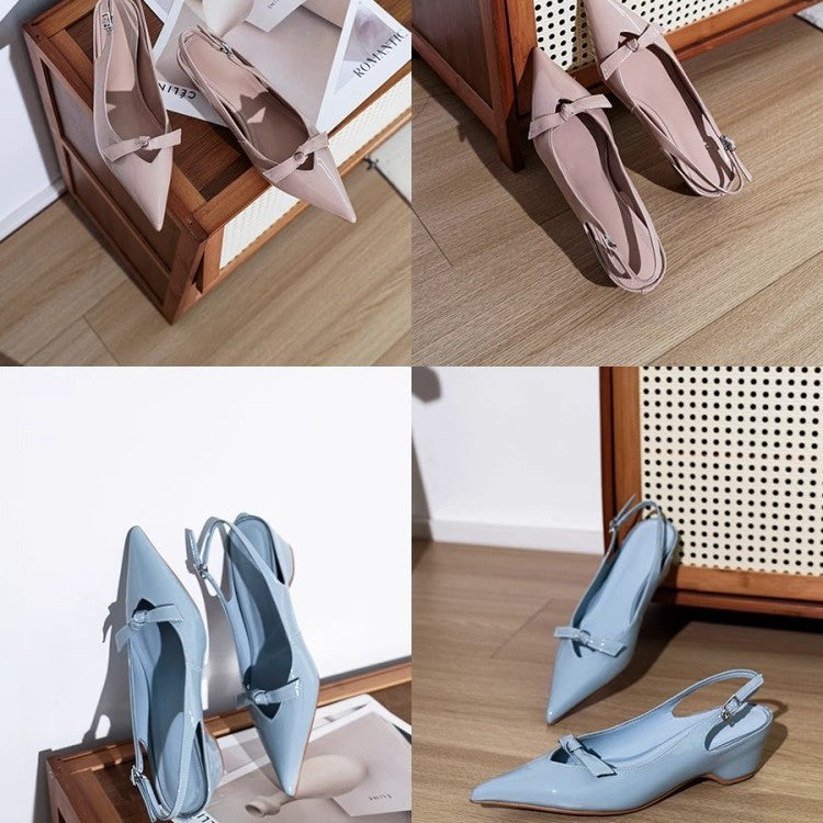 Damen Slingback-Pumps mit verspieltem Schleifendetail und glanzvoller Oberfläche EB