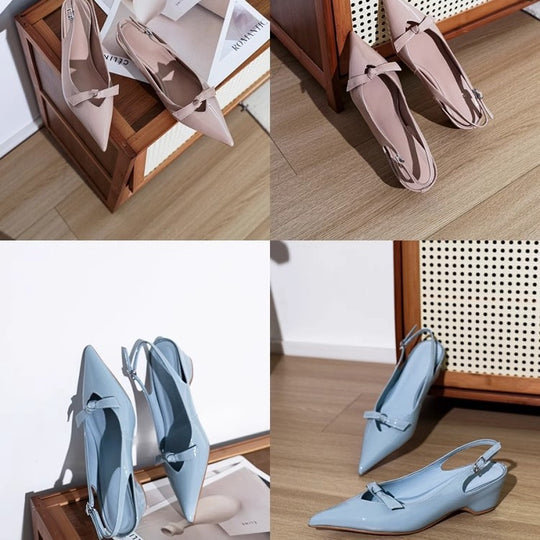 Damen Slingback-Pumps mit verspieltem Schleifendetail und glanzvoller Oberfläche EB
