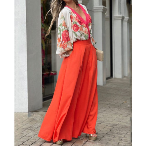 Damen Elegante und luftige Palazzo-Hose mit hohem Bund EB