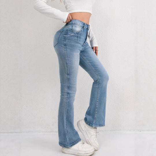 Damen Flared Jeans mit hohem Bund und modischen Abnähern EB