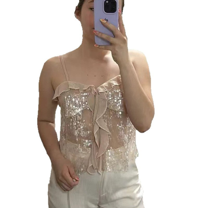 Damen Funktionsbluse mit Pailletten und Rüschen EB