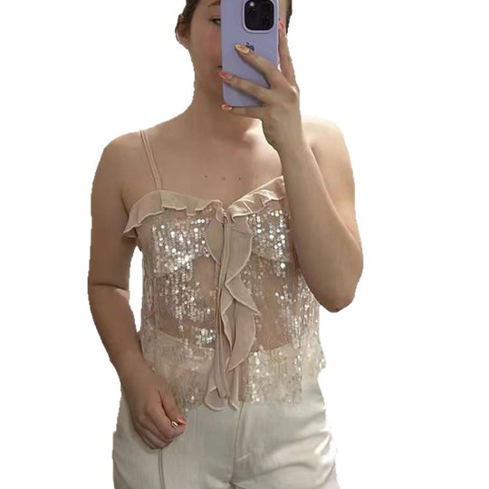 Damen Funktionsbluse mit Pailletten und Rüschen EB