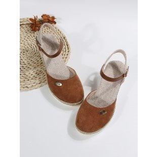 Damen Wedgesandalen mit elastischem Riemen und Jute-Applikation EB