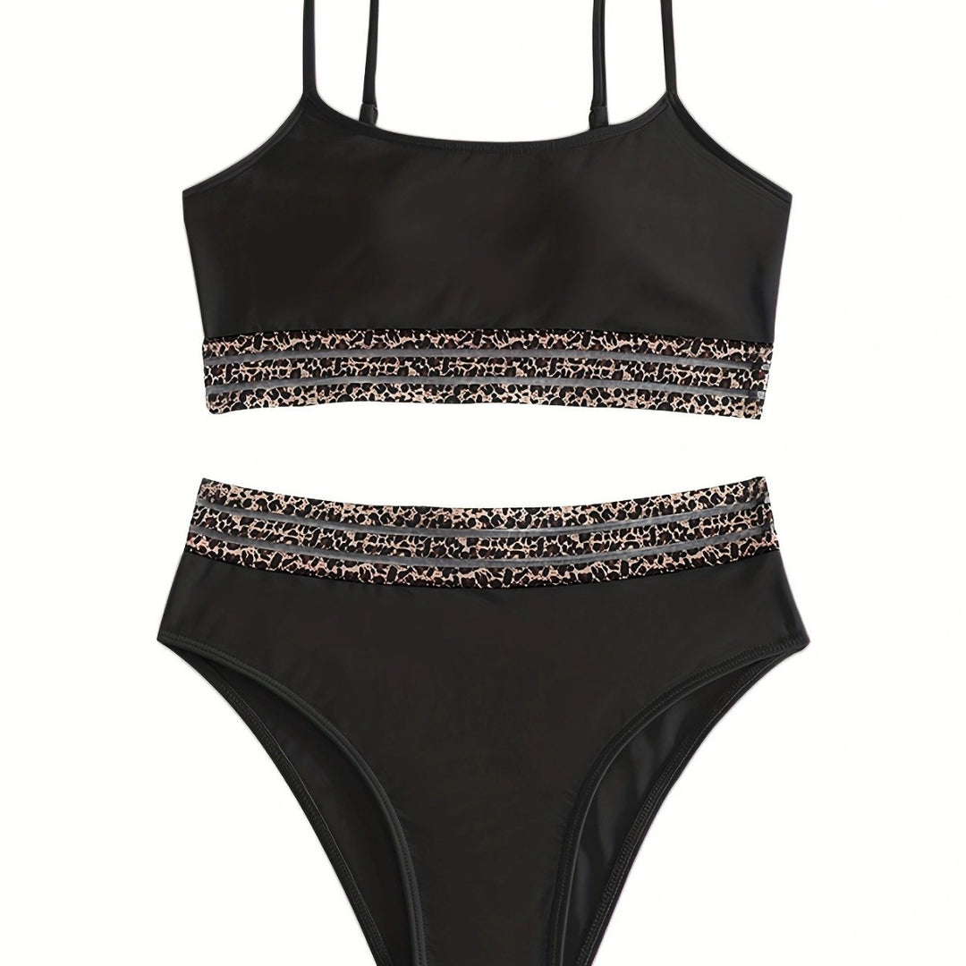 Damen Bikini-Set mit modischem Crop-Top und hoch taillierten Shorts EB