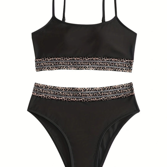 Damen Bikini-Set mit modischem Crop-Top und hoch taillierten Shorts EB
