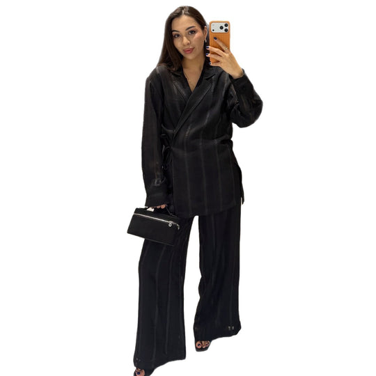 Damen Set aus stilvollem Overzised-Blazer und weit geschnittenen Hosen EB