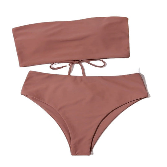 Damen Bandeau-Bikini mit hohem Taillenbund und verstellbaren Bindebändern EB