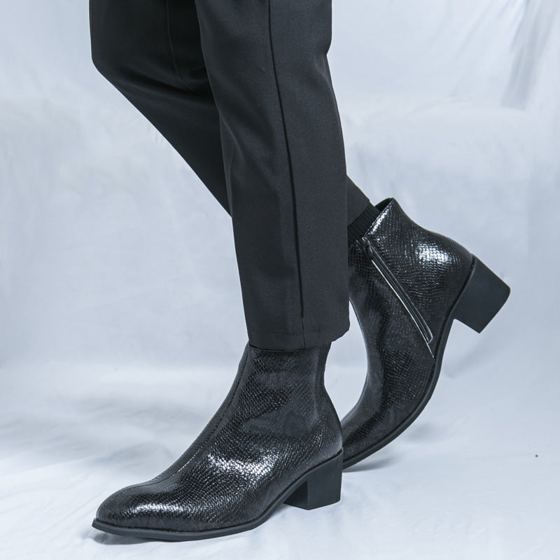 Damen Modische Ankle Boots mit schickem Schlangenleder-Design EB