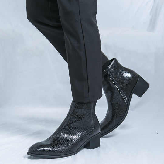 Damen Modische Ankle Boots mit schickem Schlangenleder-Design EB