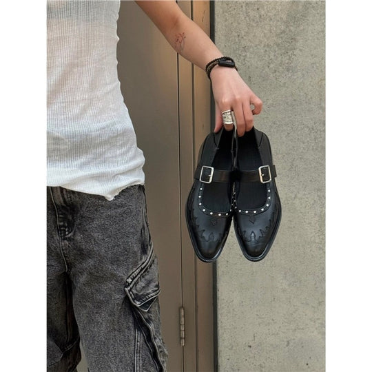 Damen elegante Halbschuhe mit Schnallen und Ziernähten EB