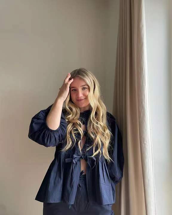 Damen Bluse mit Rüschen und Bindebändern EB