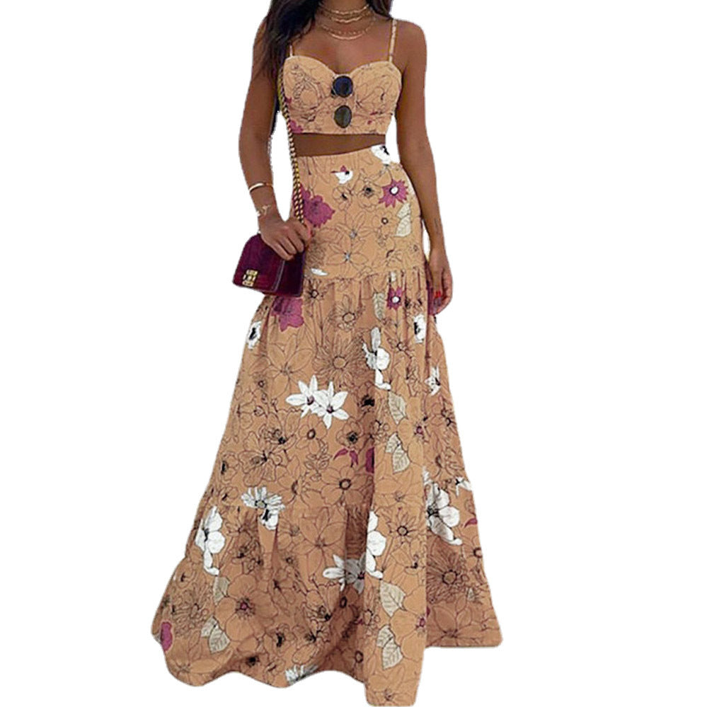 Damen Maxikleid mit floralem Design und schickem Bustier-Oberteil EB