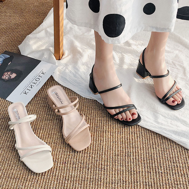 Damen elegante Absatzsandalen mit raffinierten Riemen EB
