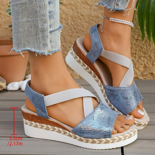 Damen Wedge-Sandalen mit elastischen Riemen und Komfortfütterung EB