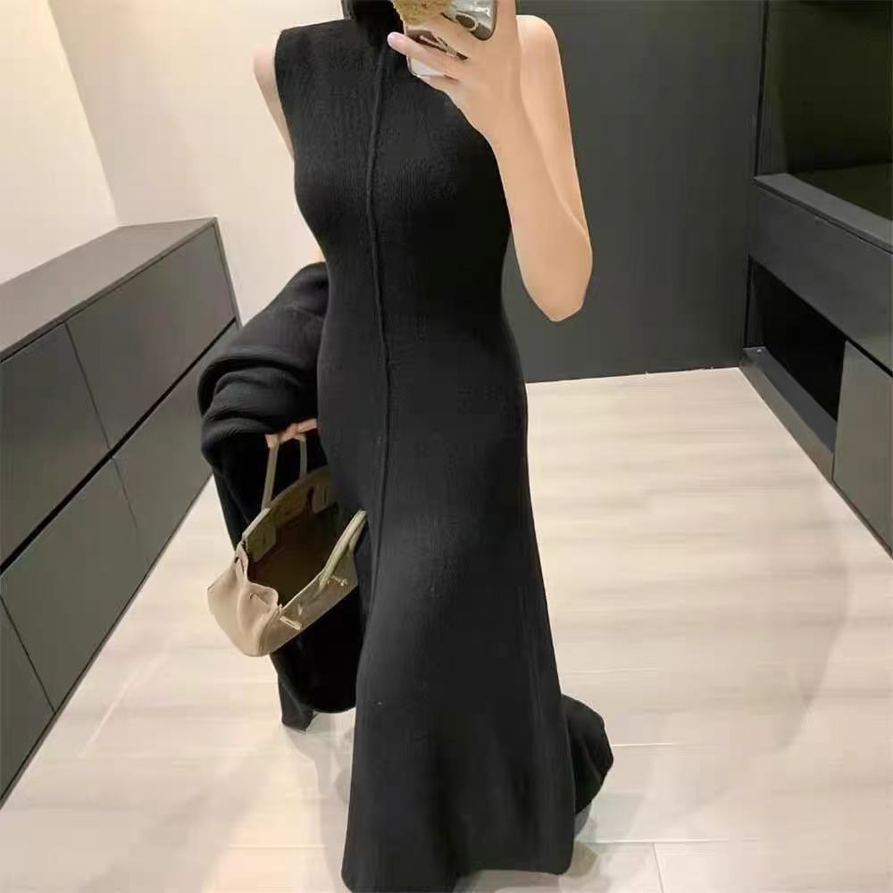 Damen Langer Strickmantel mit hohem Kragen und elegantem Schnitt EB