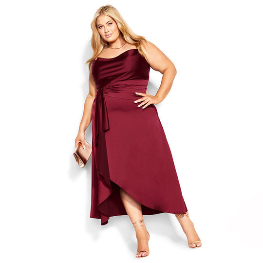 Damen elegantes Hochzeitskleid mit asymmetrischem Saum und Taillengürtel EB
