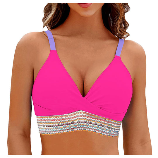 Damen Wickel-Bikini-Oberteil mit modischem Muster EB