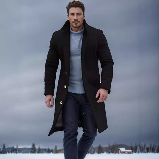 Herren eleganter Langmantel mit feinen Knopfdetails und schickem Schnitt EB