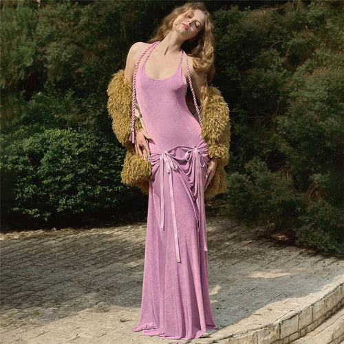 Damen Elegantes Maxikleid mit raffinierten Rüschendetails und schmalem Rücken EB