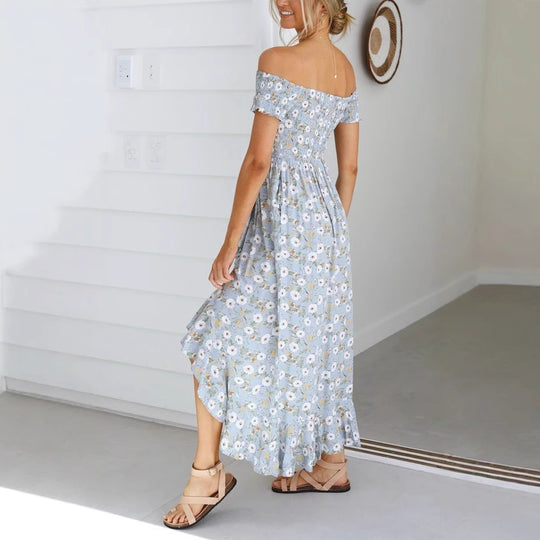 Damen Off-Shoulder Maxikleid mit floralem Print und lässigem Schnitt EB