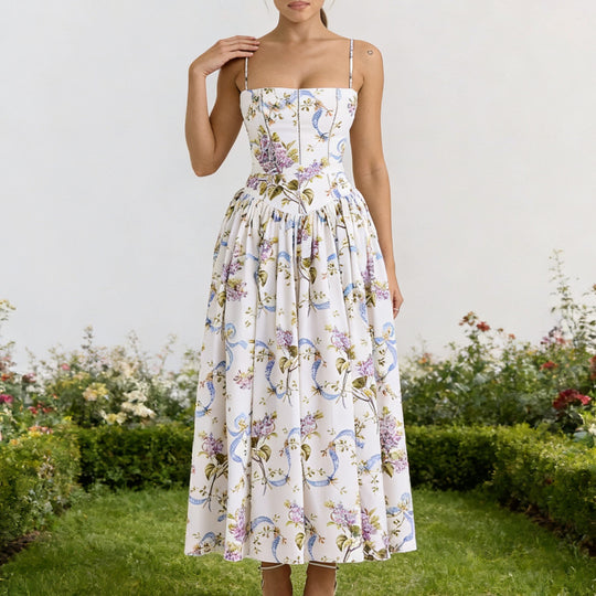Damen Elegantes Maxikleid mit floralem Muster und schulterfreiem Design EB