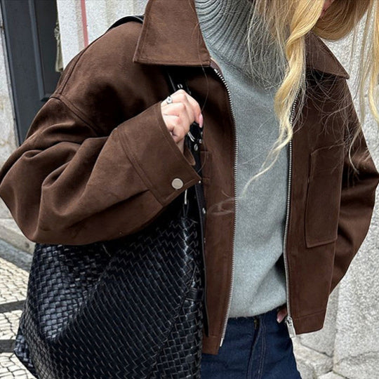 Damen modische Wildlederjacke im angesagten Oversized-Schnitt EB