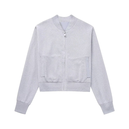 Damen Sportliche Bomberjacke mit glitzerndem Obermaterial und praktischen Taschen EB