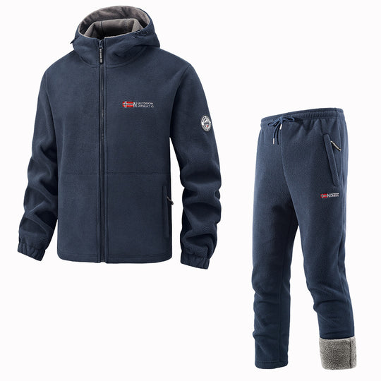 Herren Thermo-Fleece-Set mit Kapuzenjacke, Sherpa-gefüttert und elastischer Jogginghose EB