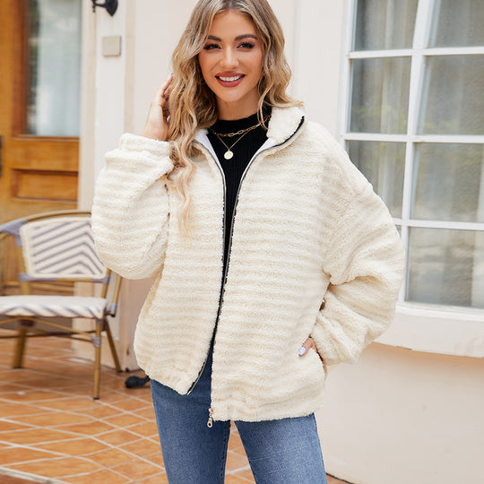 Damen Fleece-Jacke mit kontrastierendem Reißverschluss EB