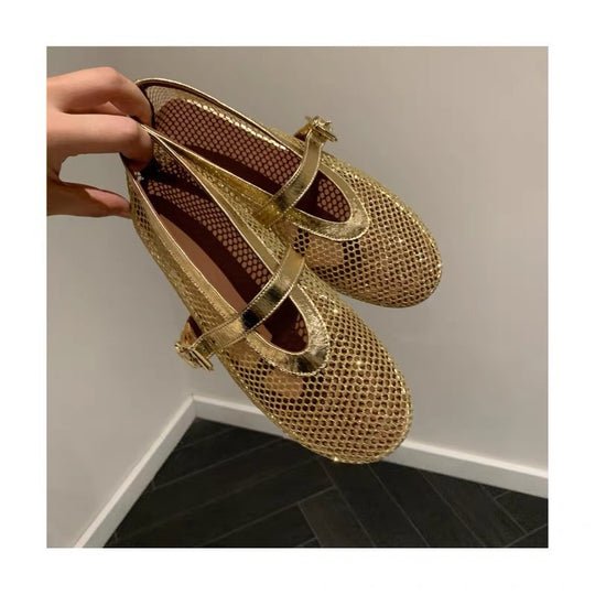 Damen Glitzernde Ballerinas mit dekorativem Riemen EB