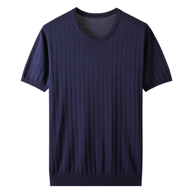 Damen Kurzarm Strickoberteil mit feinem Liniendesign und komfortablem Schnitt EB