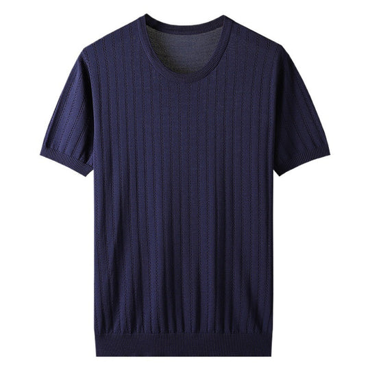 Damen Kurzarm Strickoberteil mit feinem Liniendesign und komfortablem Schnitt EB