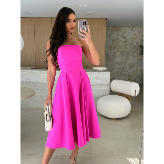 Damen elegantes Cocktailkleid mit trägerlosem Design EB