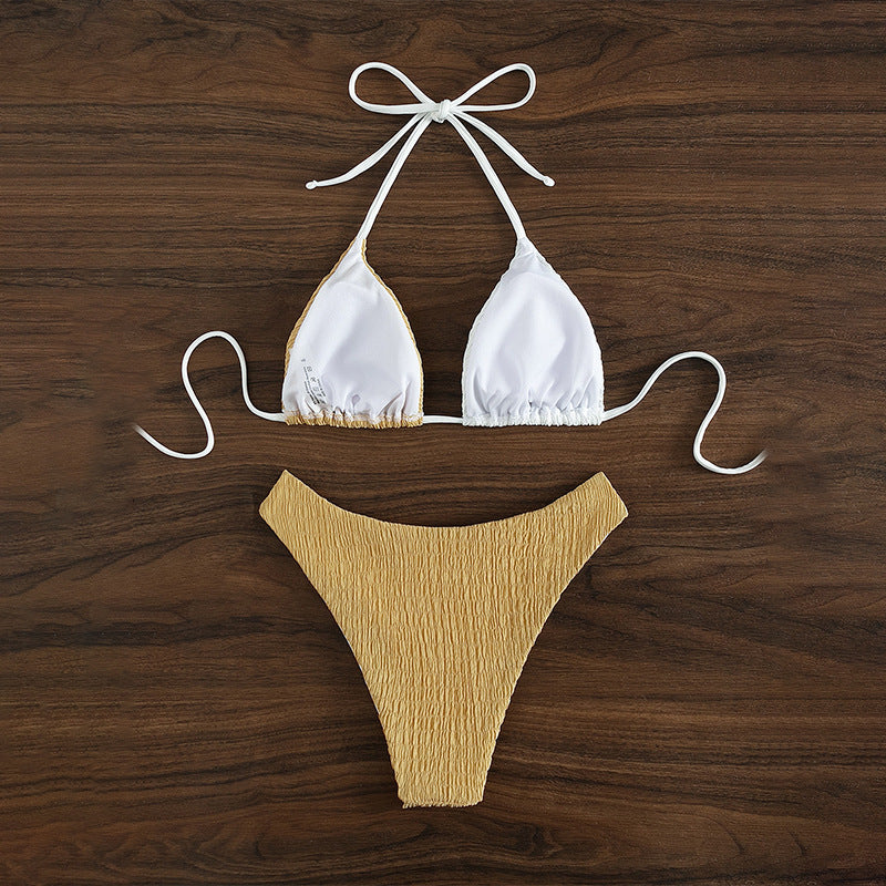 Damen Triangel-Bikini mit raffiniertem Wellenmuster und verstellbaren Trägern EB