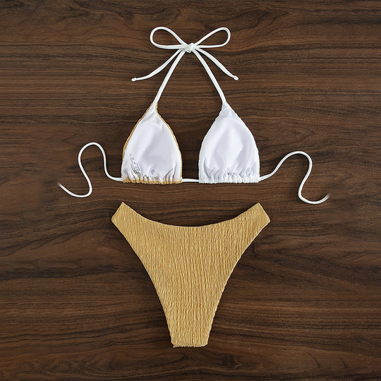 Damen Triangel-Bikini mit raffiniertem Wellenmuster und verstellbaren Trägern EB