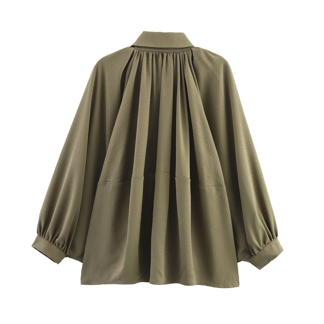 Damen Oversized Bluse mit raffinierten Drapierungen und eleganter Knopfdetail EB