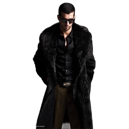 Damen Luxuriöser Kunstpelz-Mantel mit breitem Revers EB