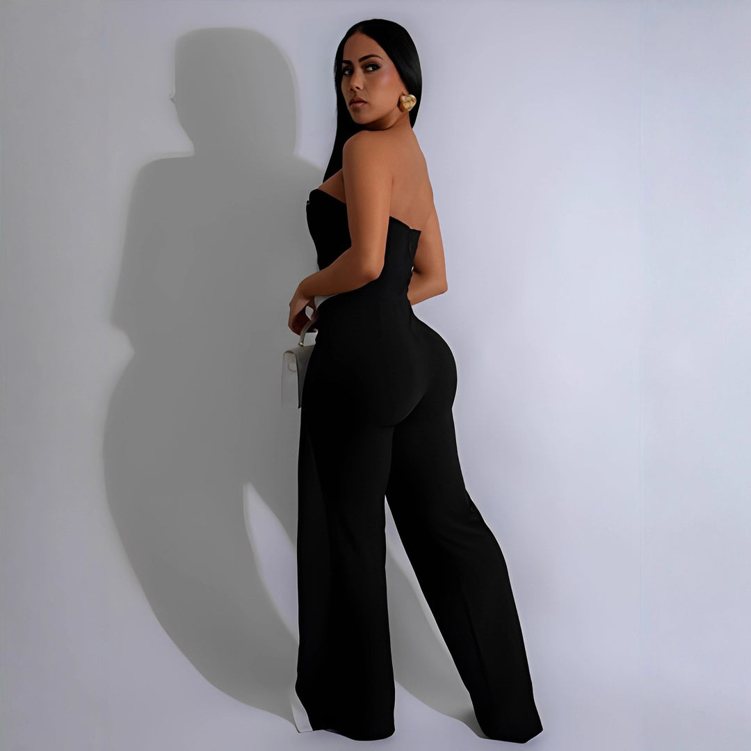 Damen-Jumpsuit mit elegantem Bustier-Oberteil und kontrastierenden Saumakzenten EB
