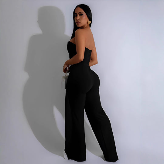 Damen-Jumpsuit mit elegantem Bustier-Oberteil und kontrastierenden Saumakzenten EB