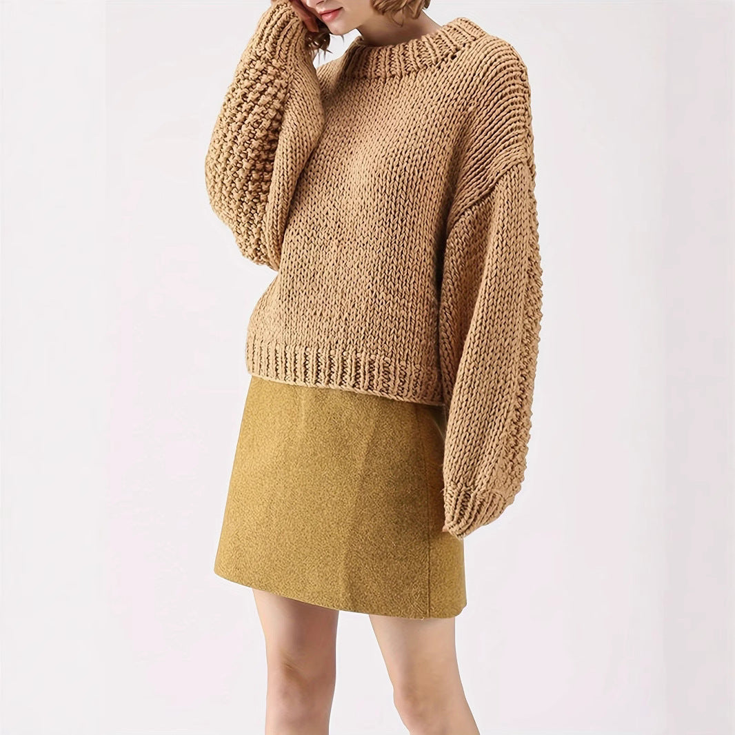Damen Grobstrickpullover mit weitem Schnitt und Oversized-Ärmeln EB