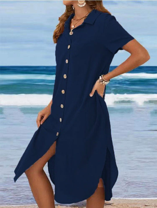 Damen Hemdkleid mit Knopfleiste und Seitenschlitzen EB