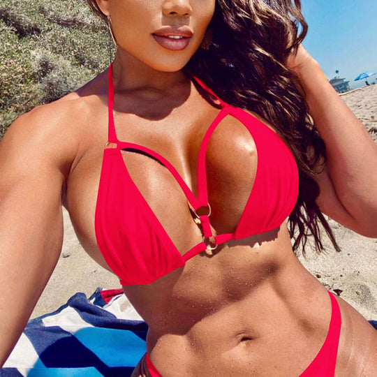 Damen Triangel-Bikini mit verstellbaren Trägern und dekorativen Details EB