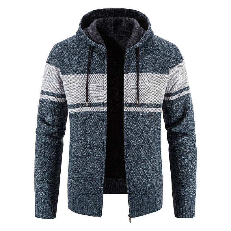 Herren nan gefütterte Strick-Kapuzenjacke mit Teddyfutter, durchgehendem Reißverschluss und Kordelzug EB