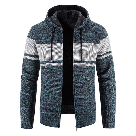Herren nan gefütterte Strick-Kapuzenjacke mit Teddyfutter, durchgehendem Reißverschluss und Kordelzug EB