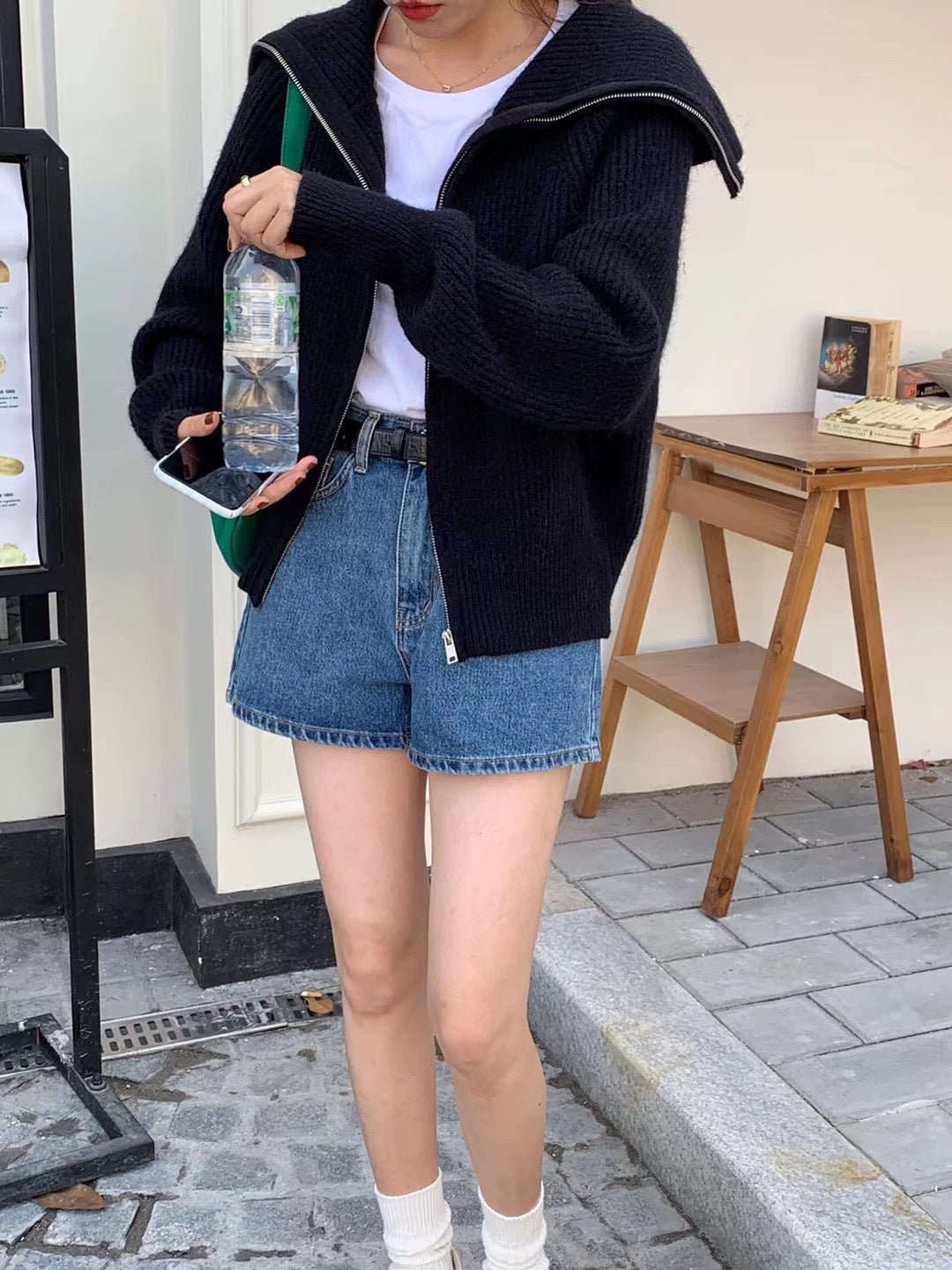 Damen Modischer Oversized-Pullover mit Kragen und Reißverschluss EB