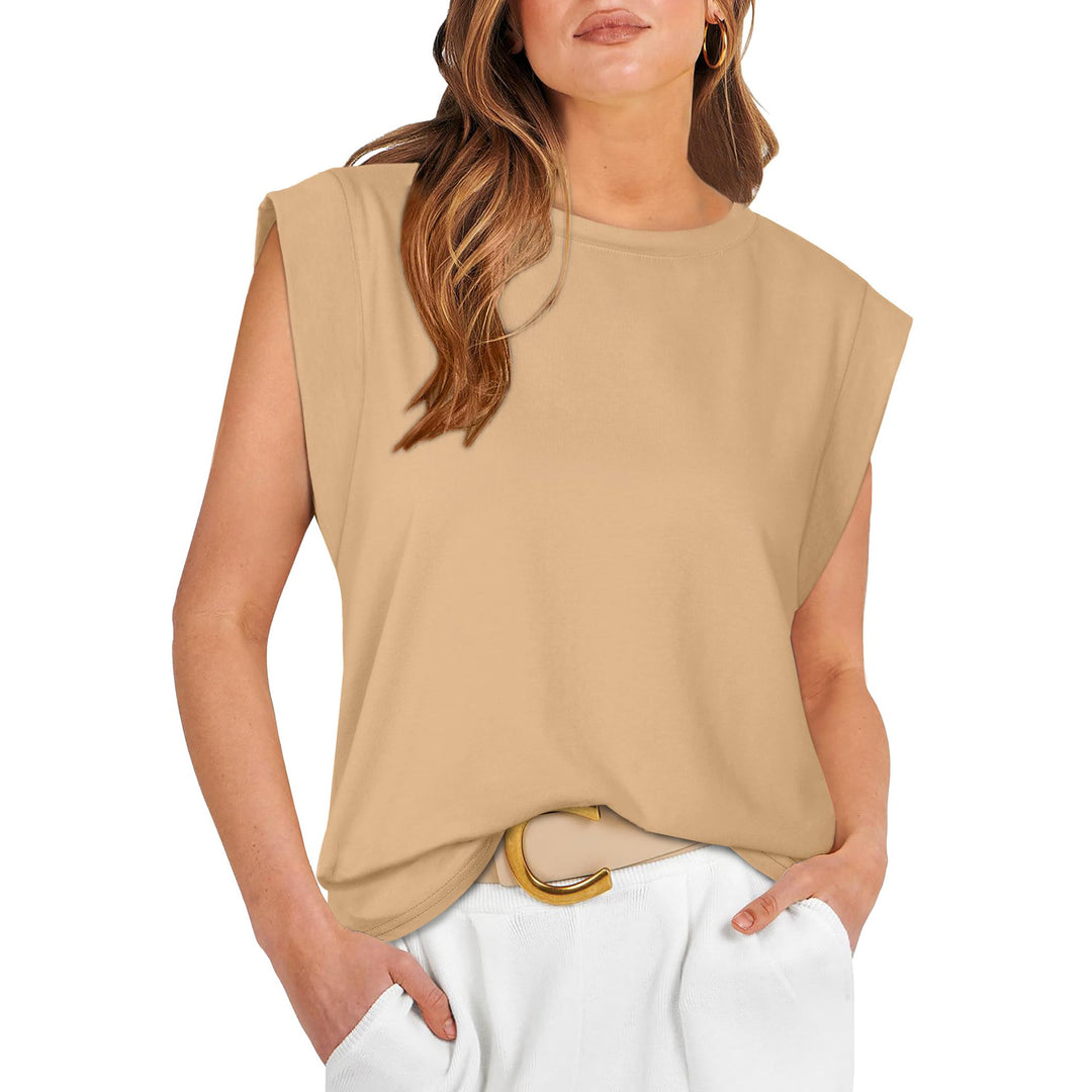 Damen Modisches Basic T-Shirt mit Schulterpolstern EB