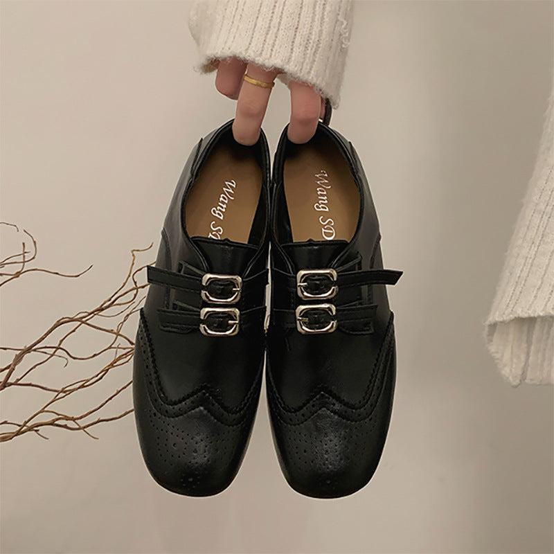 Damen Elegante und modische Schnürschuhe mit Doppelschnallen und perforiertem Obermaterial EB