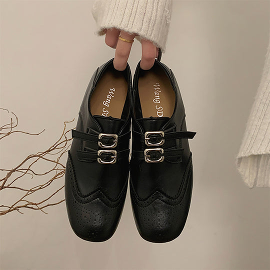 Damen Elegante und modische Schnürschuhe mit Doppelschnallen und perforiertem Obermaterial EB