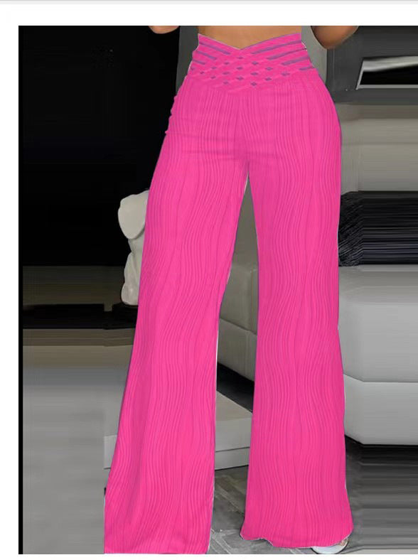 Damen Hochtaillierte Palazzo-Hosen mit trendigem Rippendesign EB